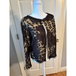 Ribkoff Women's Cardigan Vest Animal Jaguar Print Size 8 Made in Canada